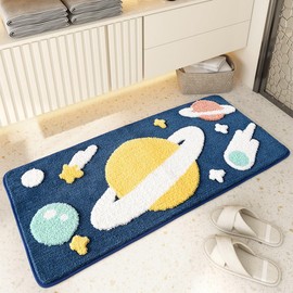 Tyrafry Bath Rug Cute Space Bathroom Rug Mat for Bathroom, Soft Microfiber Rug Water Absorbent Bath Mat fot Kids, Bedroom, Kitchen, Dinning, Non Skid Machine Washable Funny Rug (Rocket, 16x31)