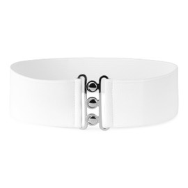 BlackButterfly 3 Inch Elastic Waist Clasp Belt (White, L)