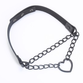 Aufordebatis Love Heart Goth Necklace Faux Leather Chain Choker Punk Emo Accessories for Youth Women (Black Heart Chain + Neck 17"-20")