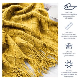 MACAR Pie de Cama, Camino Decorativo para Colcha o cobertor, Suave y Ligera con Textura Decorativa y Flecos.