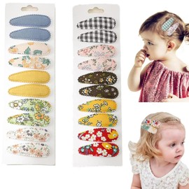 20 Pcs Girl Hair Clips Floral Print Toddler Hair Clips Non Slip Wrapped Snap Hairpins for Kids Barrettes Hair Accessories for Baby Toddler Girls (Color-A)