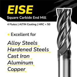 SPEED TIGER EISE 5/8" Carbide Square End Mill - 4 Flutes Milling Bits Set for Alloy Steels, Hardened Steels, Aluminum, Copper, Cast Iron, HRC 50 Deg AlTiN Coating, CNC Router Bits (1pc)