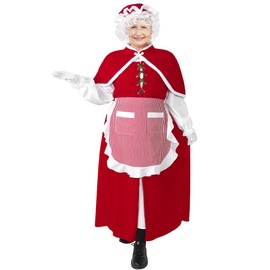 Wabolay Mrs Claus Costume Adult Women 8PCS Miss Santa Clause Dress Deluxe Velvet Christmas Suit Plus Size Xmas Outfit Set L