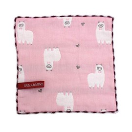 BRILLAMMENT Gauze Handkerchief, Gauze Towel, 9.8 inches (25 cm), 6 Layers, Bathing Babies, 6 Layers, Soft and Breathable, Drawstring Towel, Sheep, Pink Pattern