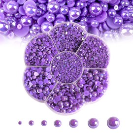 MLGDA 5600PCS Half Round Pearls Flatback Imitation Pearls for Crafts,7 Sizes for DIY Nails Art Crafting,Jewelry Making, Shoes,Cup,Phone Decoration (14 Deep Purple AB)