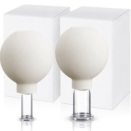 Nuanchu 2 Pieces Glass Cupping Set, Facial Cupping Cups Glass Silicone Cups Vacuum Suction for Face Skin Back Shoulder Muscle(1 Inch and 0.4 Inch Diameter,White)