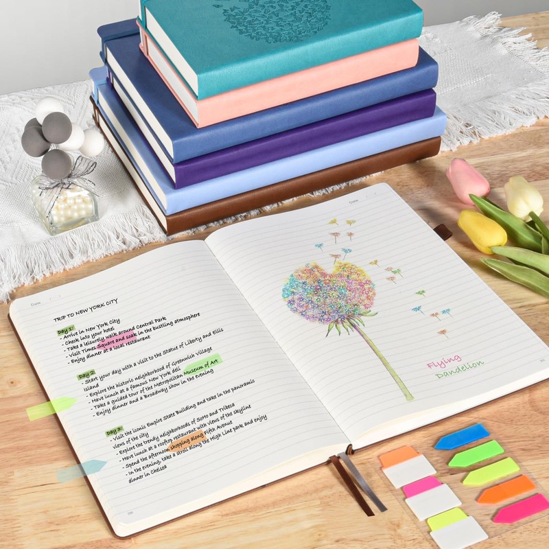 OMEYA A5 Lined Journal Notebook, 370 Numbered Pages Thick Leather