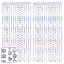 GCQQ Disco Party Decorations 3.3x6.6 ft Silver Foil Fringe Curtains 2 Pack Disco Ball Decor Cowgirl Music 70s Disco-Themed Prom Birthday Photo Backdrop Mamma Mia Bachelorette Dance Party Decorations