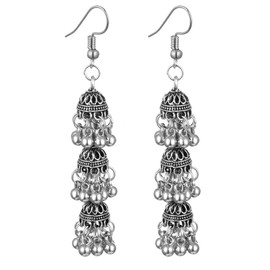 ALRNBY Indian Earrings for Women Long Jhumka Dangle Earrings Gold Statement Ethnic Earrings Silver Tassel Earrings (01Silver)