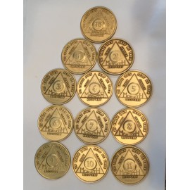 Complete Months Set (12 Total) Bronze AA (Alcoholics Anonymous) - Sober / Sobriety / Birthday / Anniversary / Recovery / Medallion / Coin / Chip