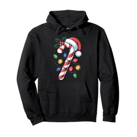 Christmas Candy Cane Santa Hat Festive Holiday Lights Pullover Hoodie