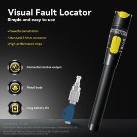 Visual Fault Locator - 100KM Ultra-High-Power VFL Fiber Optic Tester Kit with FC/LC/SC/ST Compatibility - Single Mode 9/125μm for Industrial & Telecom Backbone Networks