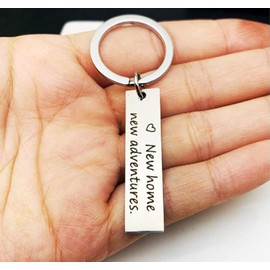 CMJ New Home New Adventures Rectangle Key Ring House Warming First Home Keyring Moving Gift Housewarming