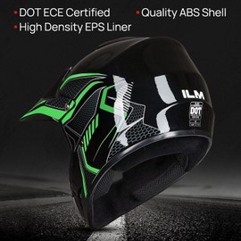 ILM Youth Kids Dirt Bike Helmet ATV Motocross DOT Off-Road Street Helmet Goggles Gloves Full Face Protective Helmet Model BLD-818(Green,Youth-Large)