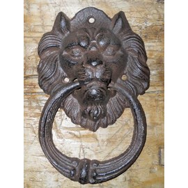 Cast Iron Antique Style Rustic Lion Head Door Knocker Brown Finish - Durable Decorative Vintage Decor
