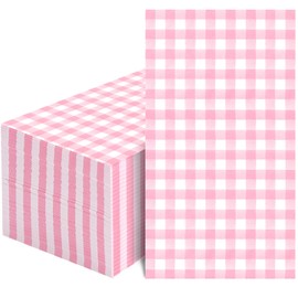 100 Pcs Pink Gingham Napkins Disposable - Pink and White Checkered Paper Napkins - Plaid Dinner Napkins for Girls Women Wedding Birthday Baby Shower Picnic Party Supplies