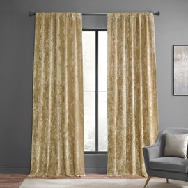 HPD Half Price Drapes Lush Crush Velvet Curtains - Room Darkening Curtain 120 Inches Long for Bedroom & Living Room, Luxury Look, Rod Pocket Design, (1 Panel), 50W x 120L, Gold