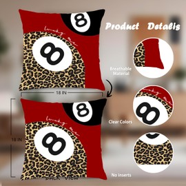 Nipil Trendy Leopard Cheetah Bow Cherry Pillow Covers 18x18 Set of 4, Red Preppy Cheetah Leopard Print Dice Lucky 8 Ball Room Decorative Throw Pillow Covers for Girls Bedroom Dorm Apartment