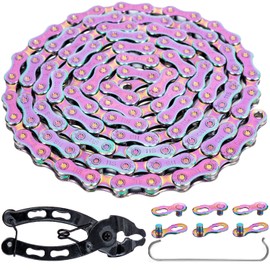 YBEKI Bicycle Chain 11-Speed Colour Bicycle Chain 1/2 x 11/128 Length 116 Links with 2 Pairs of Chain Lock