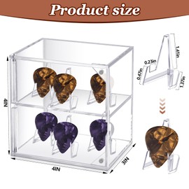 Tioncy Double Layer Acrylic Guitar Pick Display Box Case 3.94 x 3.94 x 2.95 Inches Clear Guitar Pick Holder Guitar Pick Display for Guitar Players Lovers Collectible Decoration, Hold 6 Guitar Picks