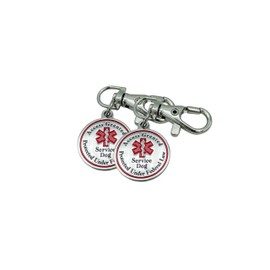 Service Dog Tag 2 Pack Double Sided Red Medical Alert Symbol Medal for Small Dogs Use for Collars Harness Vest Easy to Switch Pet ID