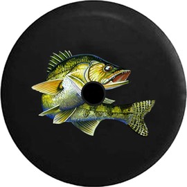 Funny Spare Tire Wheel Cover for Camper SUV Trailer Truck RV JP Thick PVC Leather | Lake Fishing Black 33 Inch with Backup Camera Hole