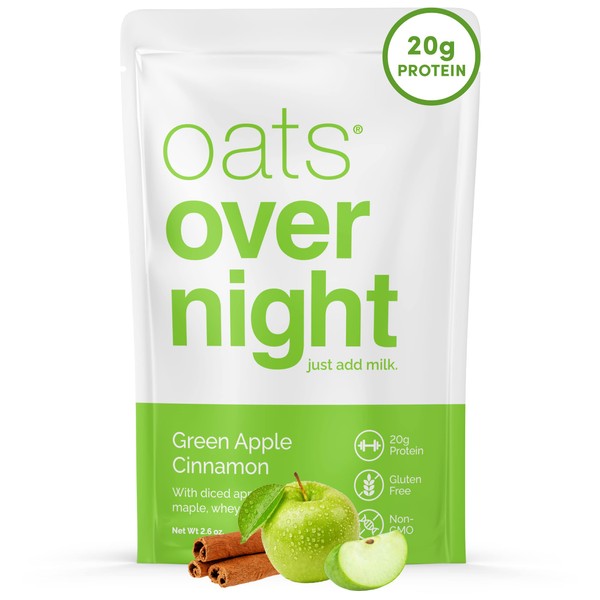 Oats Overnight - Green Apple Cinnamon - 20g Protein, High Fiber Breakfast Shake - Gluten Free, Non GMO Oatmeal (2.6 oz per meal) (24 Pack)
