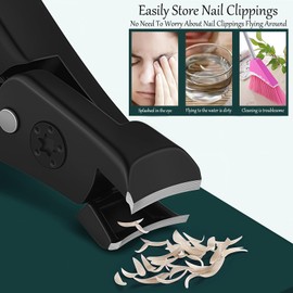 3 Piece Nail Clippers Set for Thick Nails - Heavy Duty Toenail Clippers with Nail File & Cuticle Pusher - Ergonomic Handle, Wide Jaw Design with Collection Container (Green)