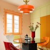 Qepeety Mid Century Ceiling Light Fixtures Orange Chandelier 3-Layer Gold