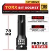 KIRXST 1/2" Drive T80 Torx Bit Socket, 6 Point Star