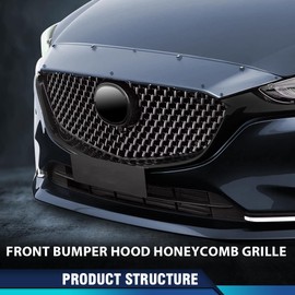 PIT66 Front Bumper Hood Grill Cover Trim Compatible with Mazda 6 2014-2016 Gloss Black Honeycomb Upper Grille