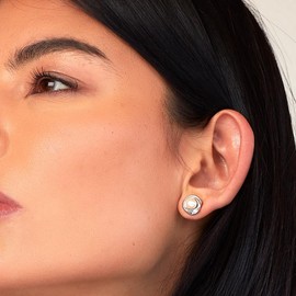 Kit Heath Sterling Silver and Freshwater Pearl Bevel Trilogy Stud Earrings