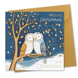 Christmas Card for a Special Couple. Owls Design. Eco-friendly & UK Made. Verse Inside. 148x148mm card size.