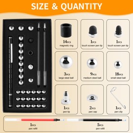 VINEST Black Magnetic Fidget Pen Set, Rubidium Iron Boron Magnetic Pen for Stress Relief, Capacitive Touch Magnetic Pen with Storage Box, Adhs Pen for Young Men