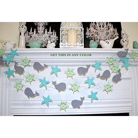 Whale baby shower, wheel starfish garland wedding garland, nautical bridal shower baby shower nautical theme, star fish mint teal gray whale