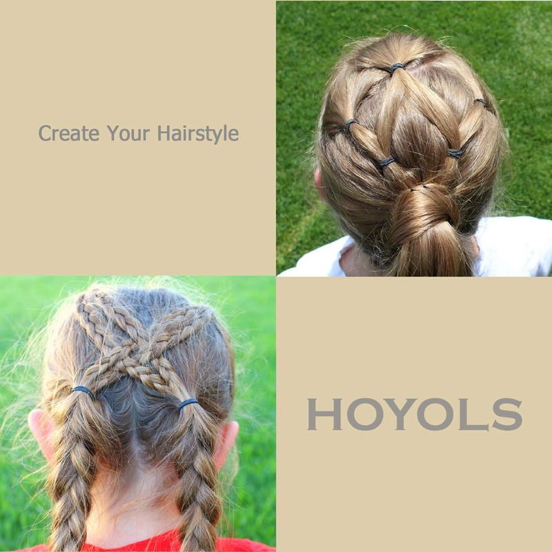 Hoyols Small Hair Elastics Brown, Premium Plastic Girls Hair Ties