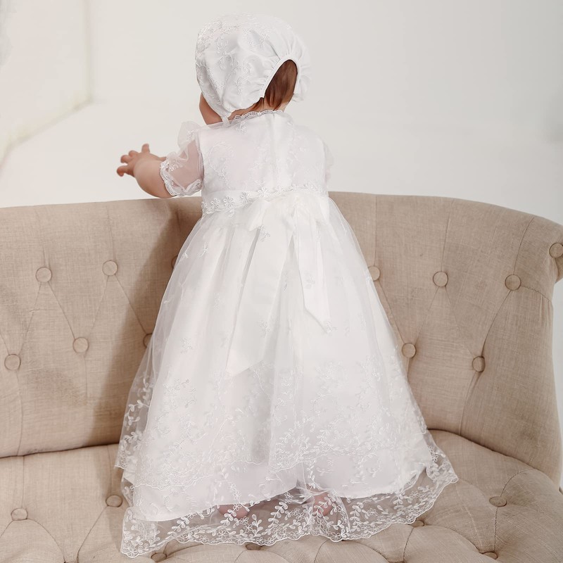 DPKM Baby Girls Christening Dress 4PCS Newborn Tulle Baptism Gown