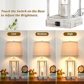 28" Farmhouse White Table Lamps for Living Room, 3-Way Dimmable Besides Nightstand Set of 2 Touch Control with USB Ports, Rustic Modern Vintage Retro Lamps for Bedroom, Home, Office, 4 Bulbs Included