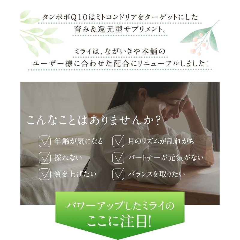 タンポポQ10ミライ カプセル 311mg 60粒 吸収型（包接体）コエンザイムQ10、やまいも抽出物ジオスゲニン、大豆抽出物ポリアミン、赤ワイン抽出物レスベラトロール、ビタミンD