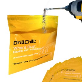 DrillChill Drilling Dust Catcher Bags - 30PCS Disposable Yellow Dust Collector Bags for Drywall, Brick, Concrete Wall Drilling, Self-Adhesive, PRO and DIY Use, Trash Bags, Keeps Floors Clean