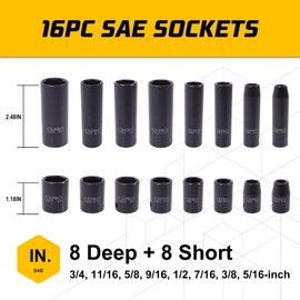 CXPRO 3/8'' Cr-V 6 Point Drive Impact Socket Set, 50-Piece Standard SAE (5/16 to 3/4 inch) and Metric (8-22mm) Size, 3/8-Inch Ratchet Handle, Extension Bar, Universal Joint