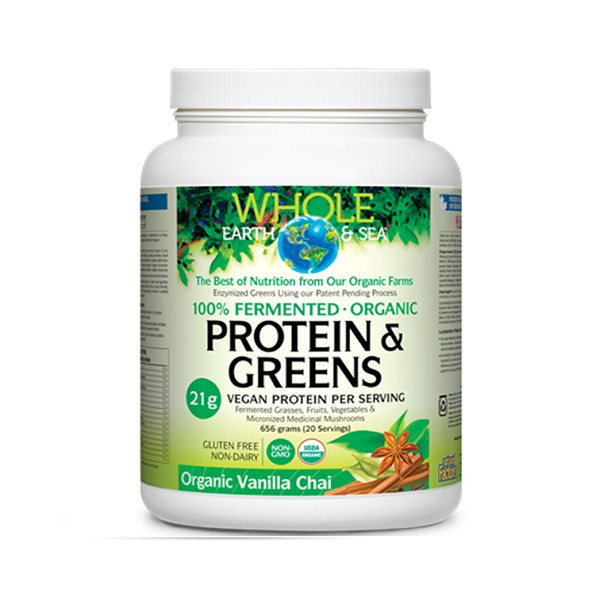 Natural Factors Whole Earth and Sea Fermented Organic Protein and Greens, Vanilla Chai 656 grams