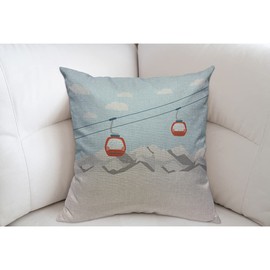 Mugod Blue Cable Red Ski Lift Cushion Cover Throw Pillow Covers Gondolas Moving in Snow Mountains Car Pillow Case for Men Women Decorative Home Sofa Chair Couch 45x45cm/18x18 Inch