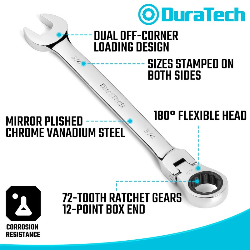 DURATECH Flex Head Ratcheting Wrench Set, Combination Wrench Set, 22-piece,