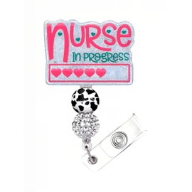 Nurse in Progress Retractable Badge Holder with 360° Swivel Alligator Clip, Decorative ID Card Reel