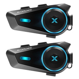 MAXRUNON D10 Motorrad Headset, 4 Fahrer Bluetooth Intercom, Motorrad Kommunikationssystem mit Universeller Kopplung, Helm Headset mit Radio, IPX7 Wasserdicht, Doppelpack