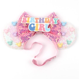 WelyHM Glitter Sequin Birthday Girl Mouse Ears Bow Headband Hair Bands for Birthday Party