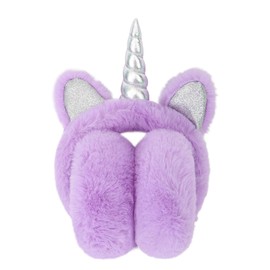 Simplicity Boy's Soft Plush Unicorn Foldable Winter Ear Muffs, Light Purple