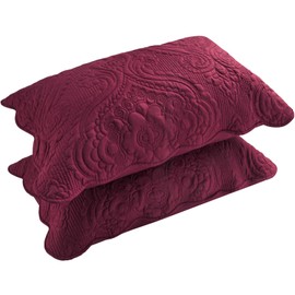 BOSOWOS Quilted Pillow Shams Set of 2, Decorative Microfiber Standard Bed Pillow Shams, Soft Breathable Pillow Covers with Envelope Closure (Burgundy, 2Pcs:20 x 26inch)