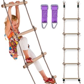 Trailblaze Climbing Rope Ladder 6ft Wooden Ninja Ladder for Kids | Kids Ninja Warrior Obstacle Course Accessories | Playset Rope Ladder for Swing Set | Playground Ninja Obstacles Swing Rope Ladder